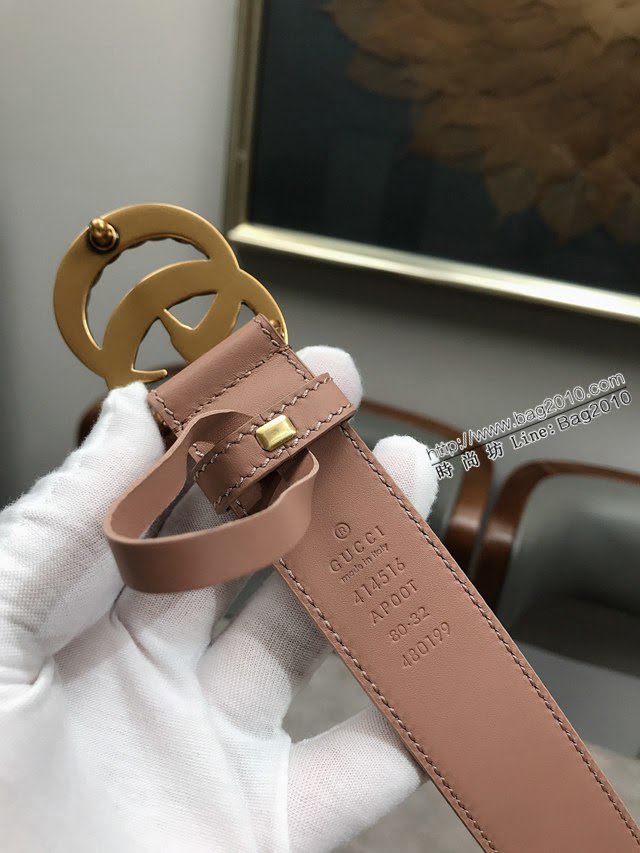 Gucci女士皮帶 古奇珍珠扣雙面牛皮腰帶  jjp1848